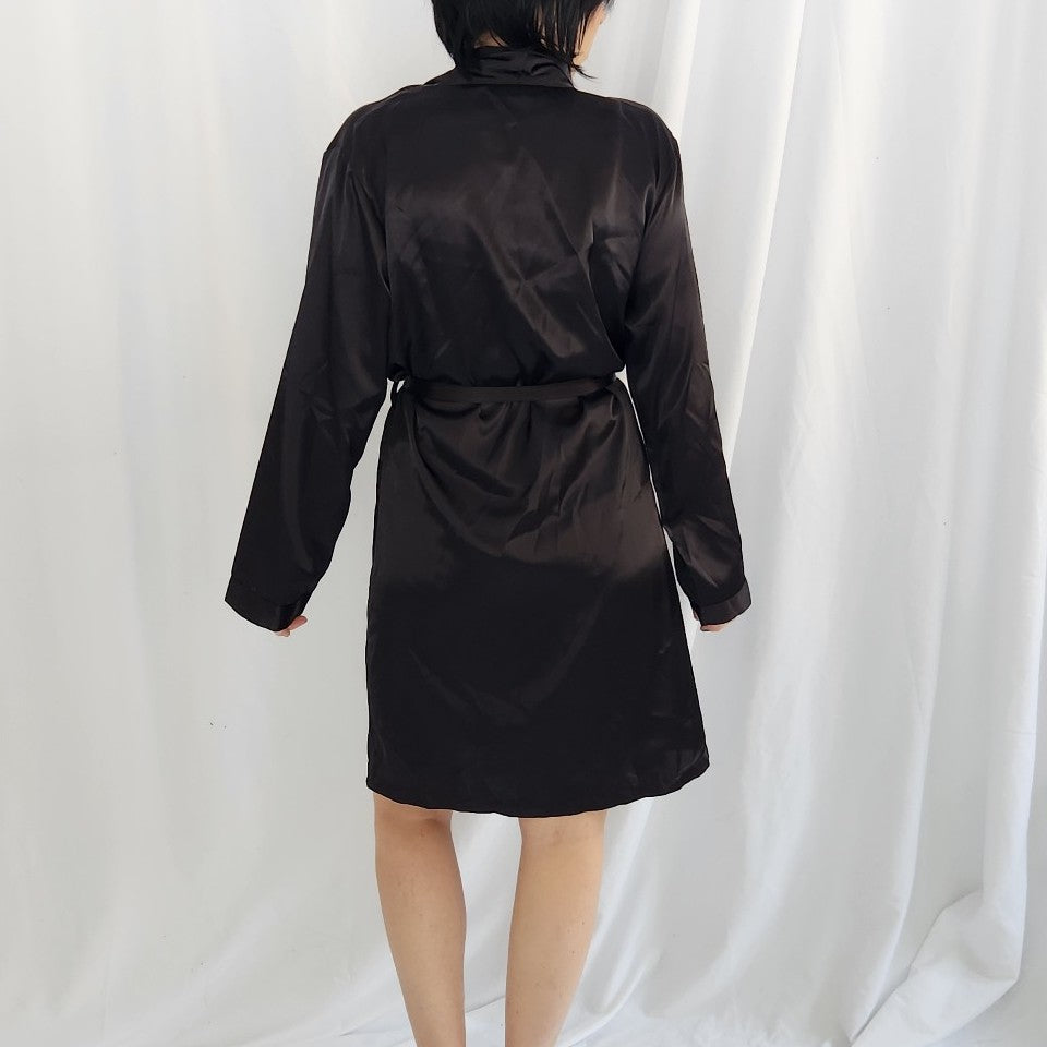 90s Black Satin Robe