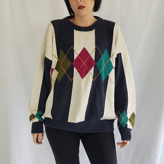 90s Argyle and Stripes Sweater
