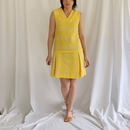 70s Yellow and White Striped Drop Waist Dress