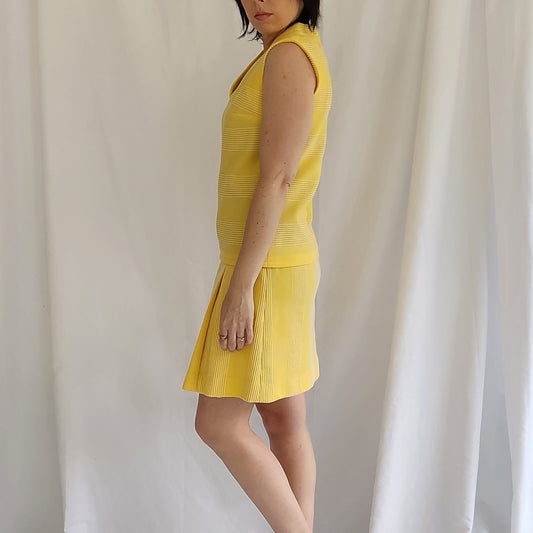 70s Yellow and White Striped Drop Waist Dress