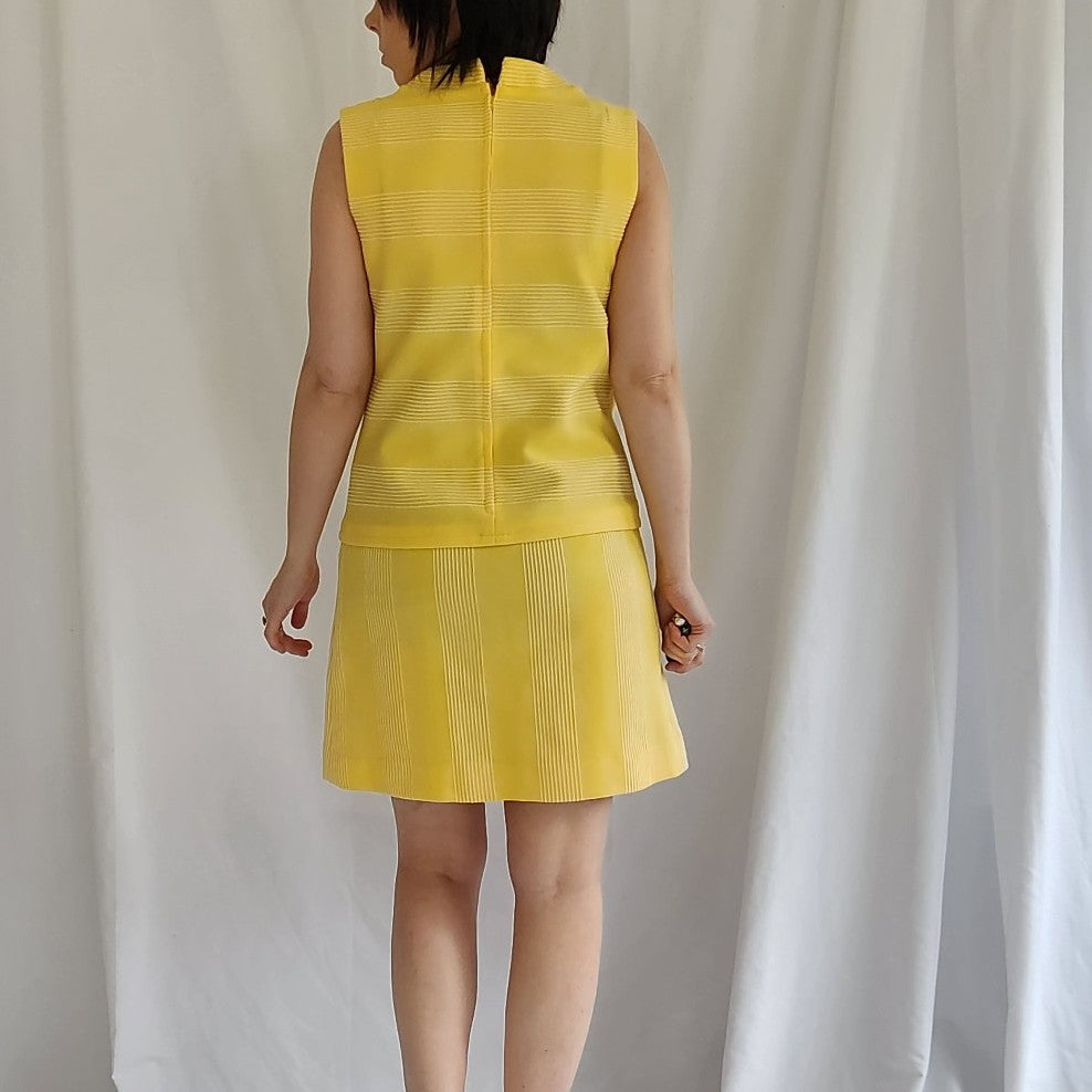70s Yellow and White Striped Drop Waist Dress