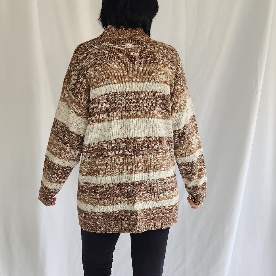 90s Cream and Brown Oversize Sweater