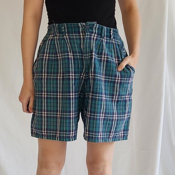 90s Green and Blue Plaid Shorts