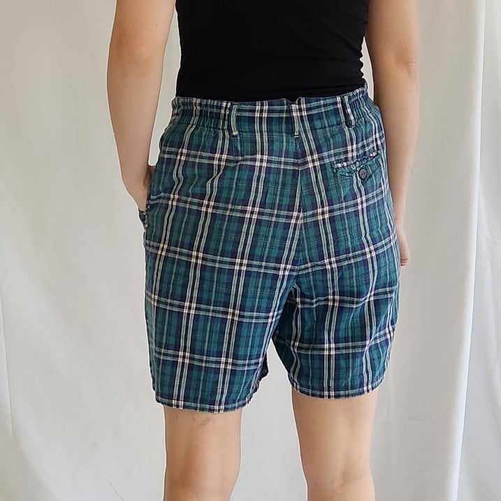 90s Green and Blue Plaid Shorts