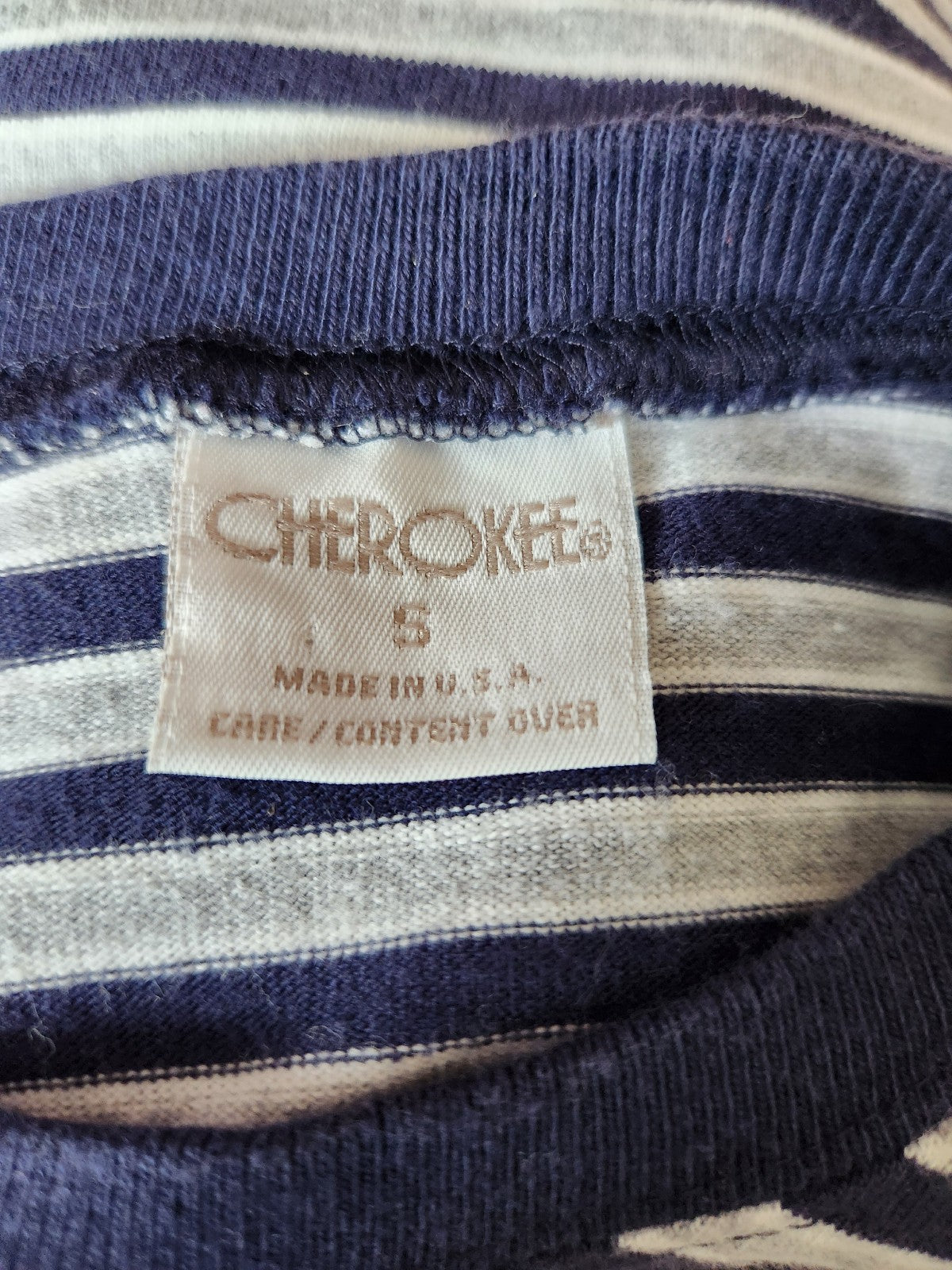 90s/00s Gray and Navy Striped 100% Cotton Tee