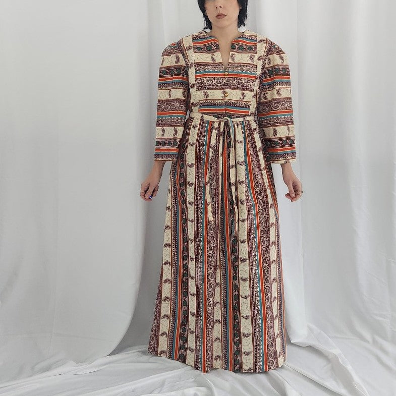 70s 100% Cotton JCP Loungewear Paisley Maxi Dress