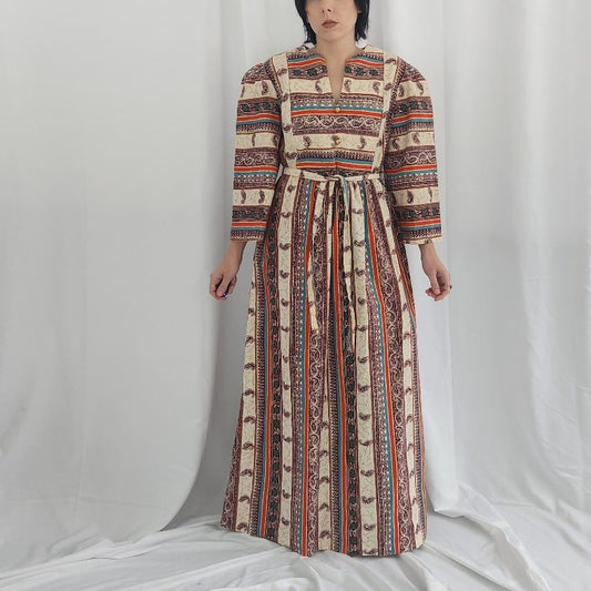 70s 100% Cotton JCP Loungewear Paisley Maxi Dress