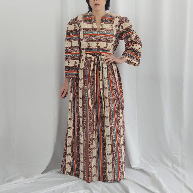 70s 100% Cotton JCP Loungewear Paisley Maxi Dress
