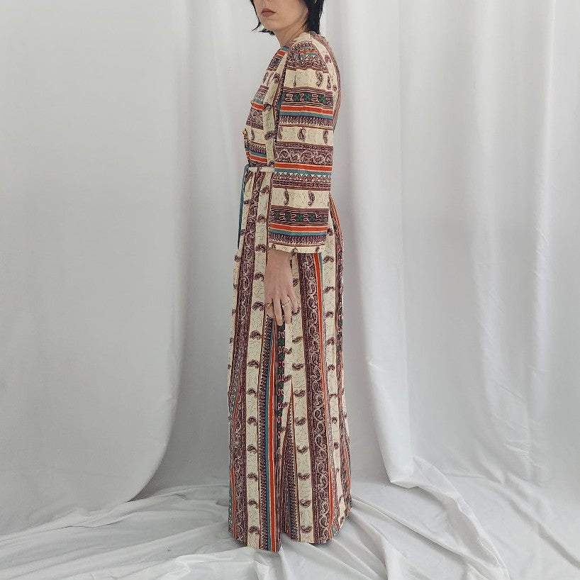70s 100% Cotton JCP Loungewear Paisley Maxi Dress