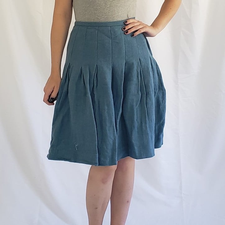 60s Blue Wool Pleated Skirt