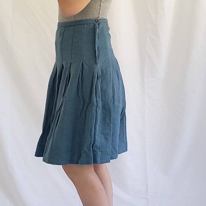 60s Blue Wool Pleated Skirt