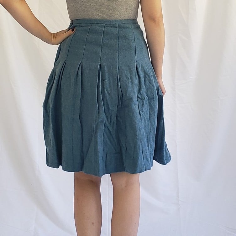 60s Blue Wool Pleated Skirt