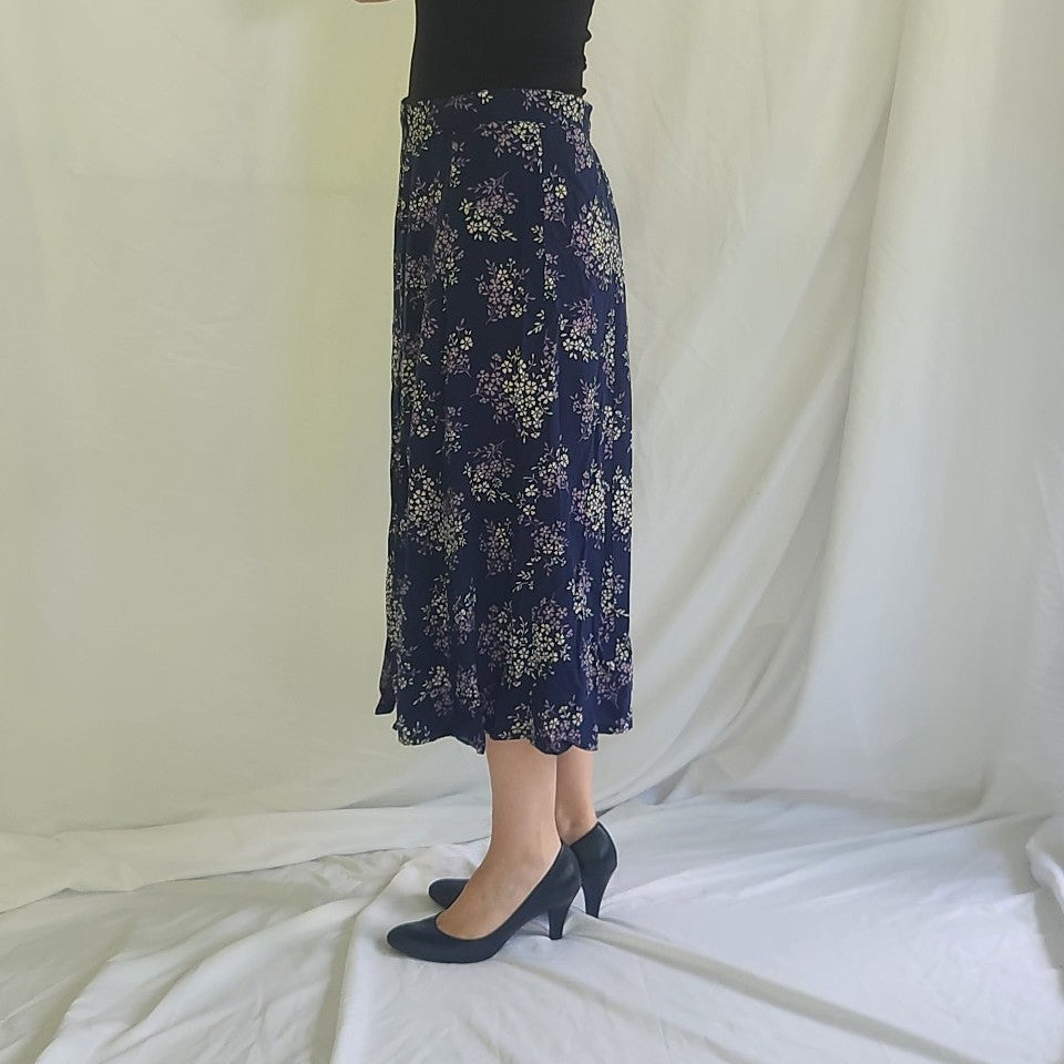 90s/Y2K Purple Floral Button Down Midi Skirt