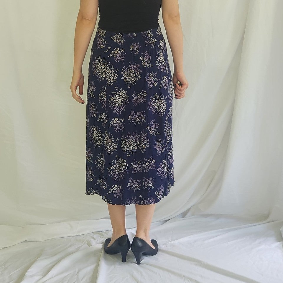 90s/Y2K Purple Floral Button Down Midi Skirt