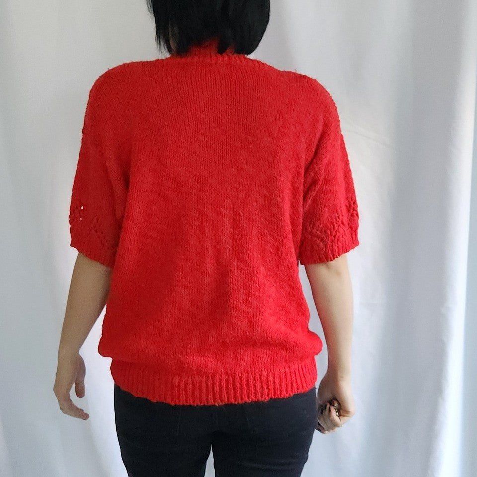 80s Red Collared Short Sleeve Sweater