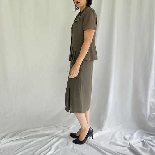 Y2K Olive Green and Leopard Print Skirt Set