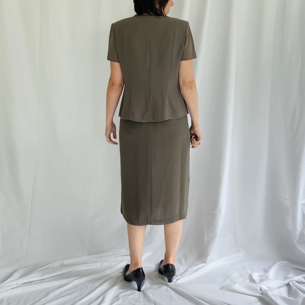 Y2K Olive Green and Leopard Print Skirt Set