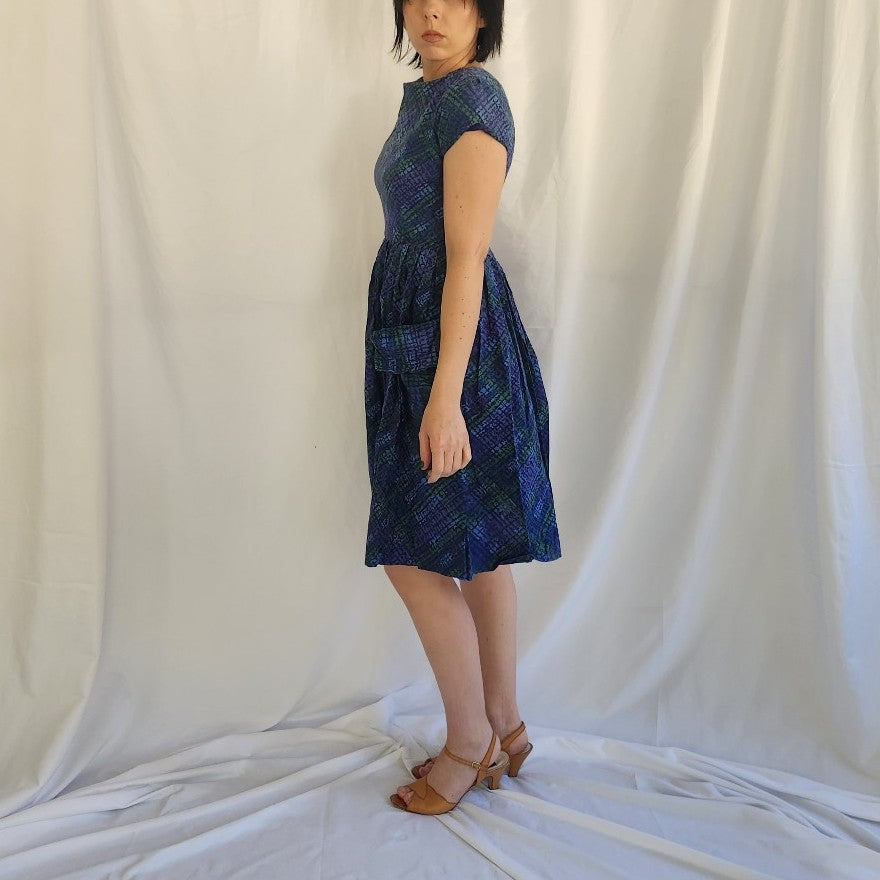 60s Blue, Purple, and Green Day Dress