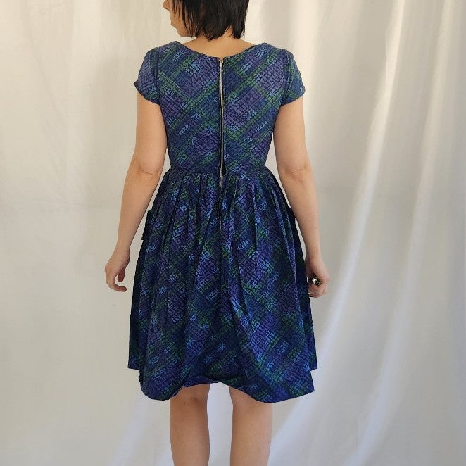 60s Blue, Purple, and Green Day Dress