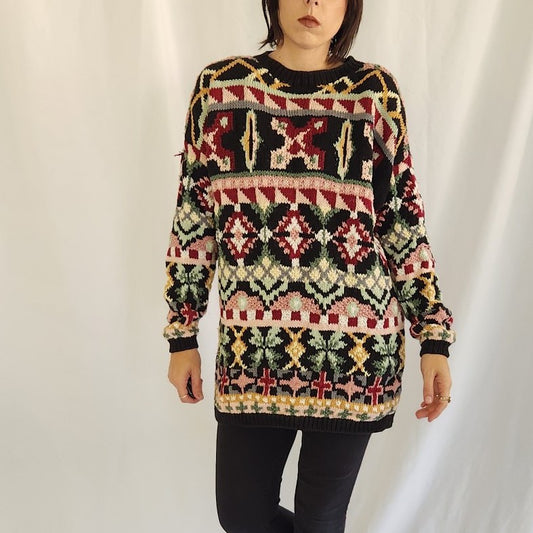 90s Black, Pink, and Green Oversize Sweater