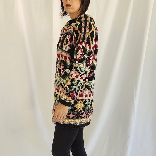 90s Black, Pink, and Green Oversize Sweater