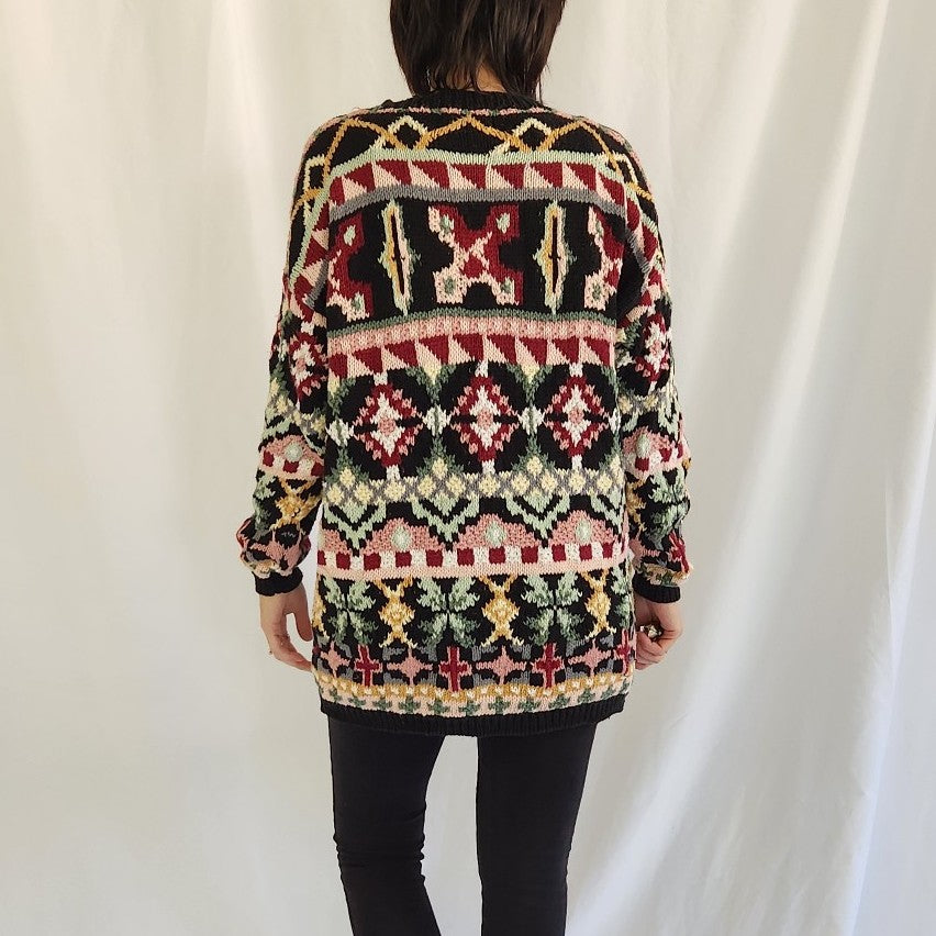 90s Black, Pink, and Green Oversize Sweater
