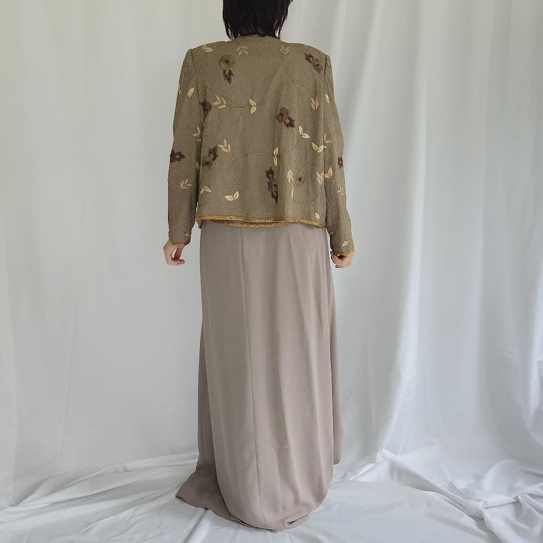 Olive and Beige Silk Beaded Skirt Set