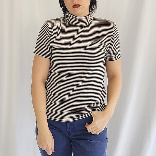 90s Black and Gray Mock Turtleneck Tee