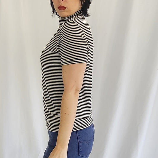 90s Black and Gray Mock Turtleneck Tee