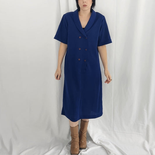 70s/80s Blue Double Breasted Day Dress