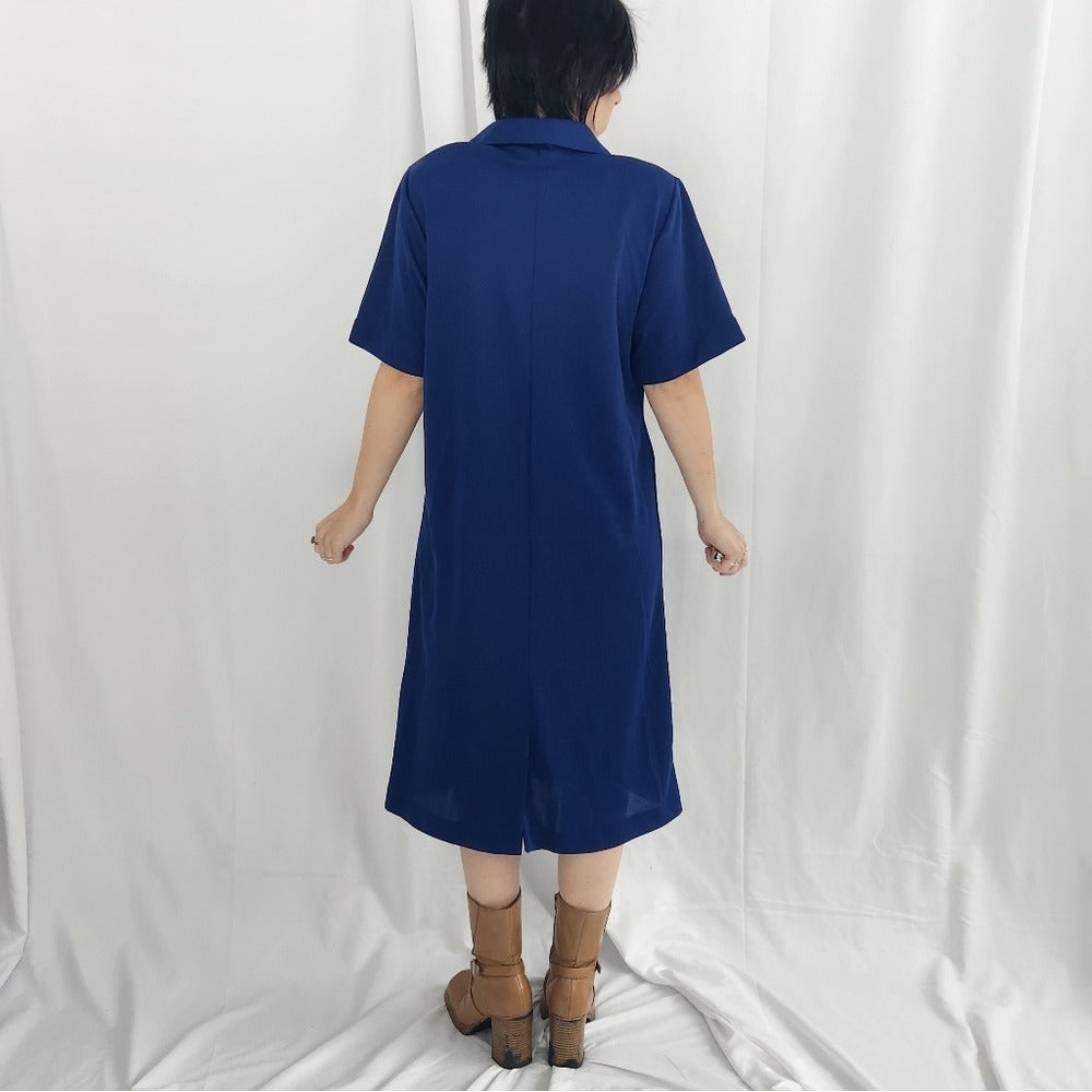 70s/80s Blue Double Breasted Day Dress