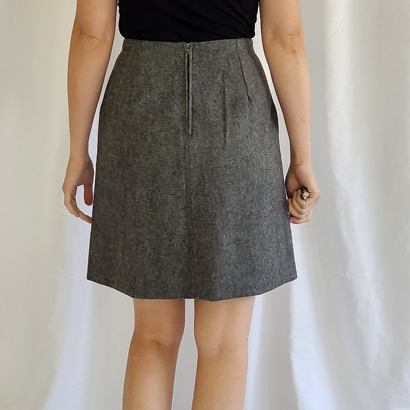 60s Gray Wool(?) Knee Length Skirt