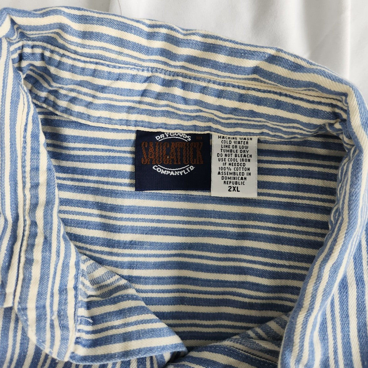 90s 100% Cotton Blue and White Striped Short Sleeve Button Down Shirt
