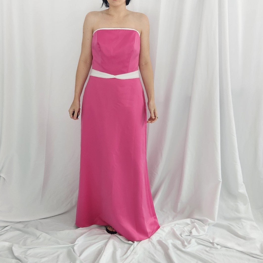 Y2K Pink and White Strapless Dress