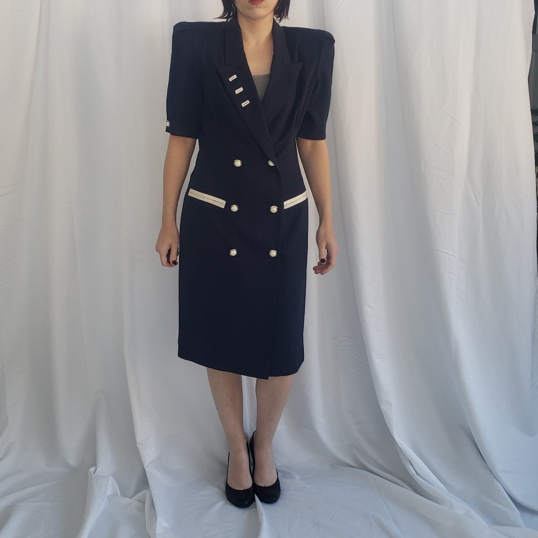 90s Blue Double Breasted Dress