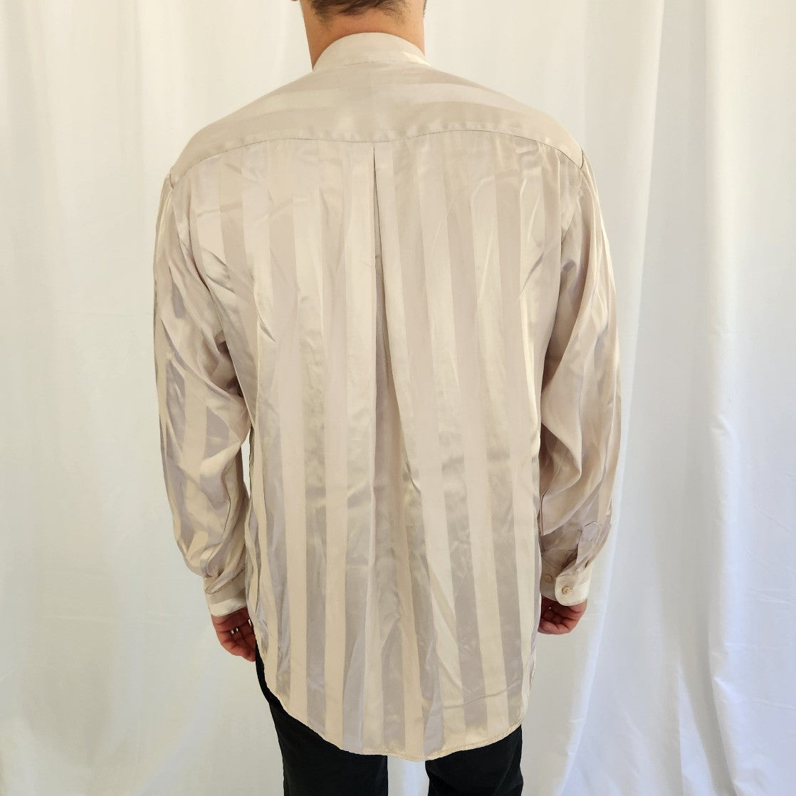 90s Beige Satin Striped Button Down Shirt
