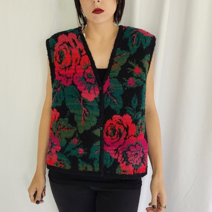 90s Wool Blend Rose Sweater Vest