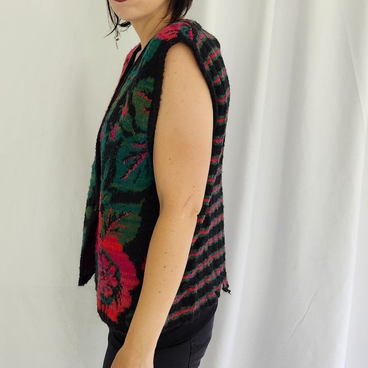 90s Wool Blend Rose Sweater Vest
