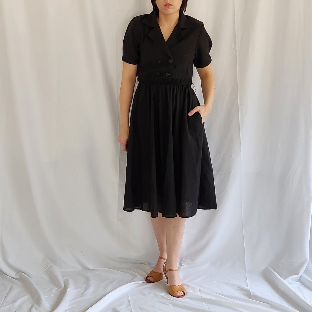 70s/80s Black Classic A-line Day Dress