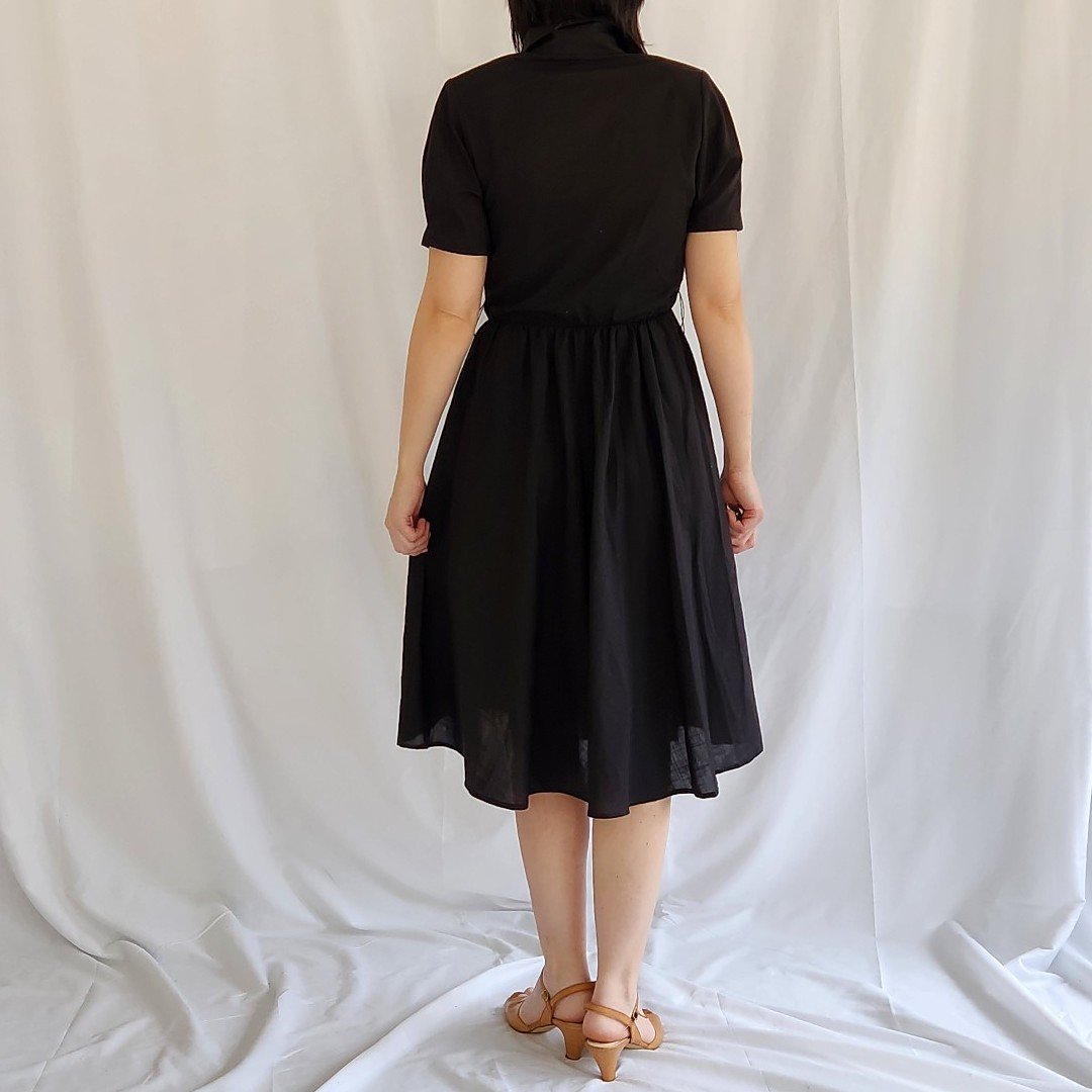 70s/80s Black Classic A-line Day Dress