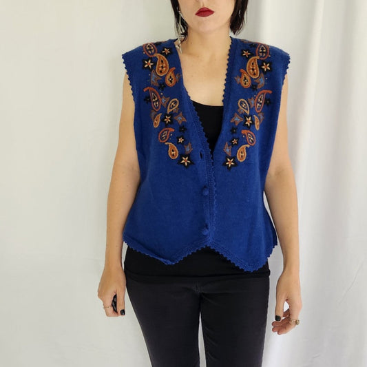 90s/00s Blue Wool Blend Sweater Vest