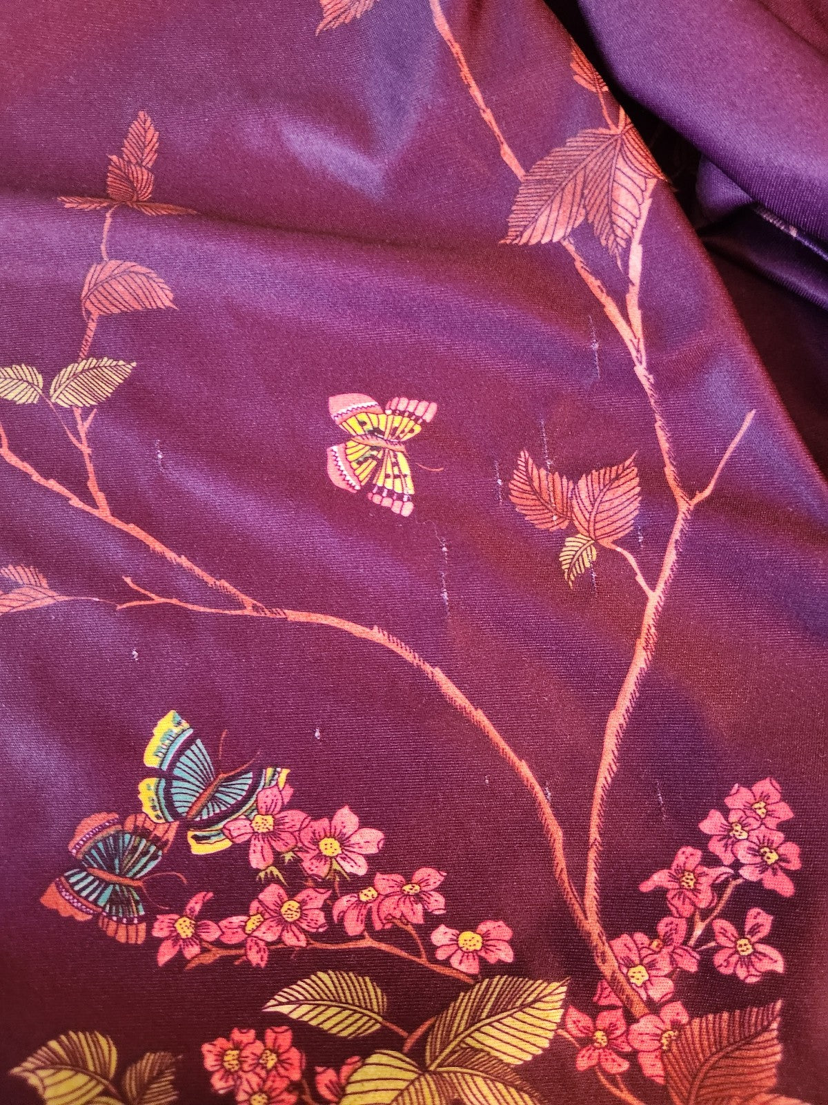 70s Purple Floral Blouse with Butterflies