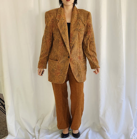 80s Yellow and Brown Wool Suit