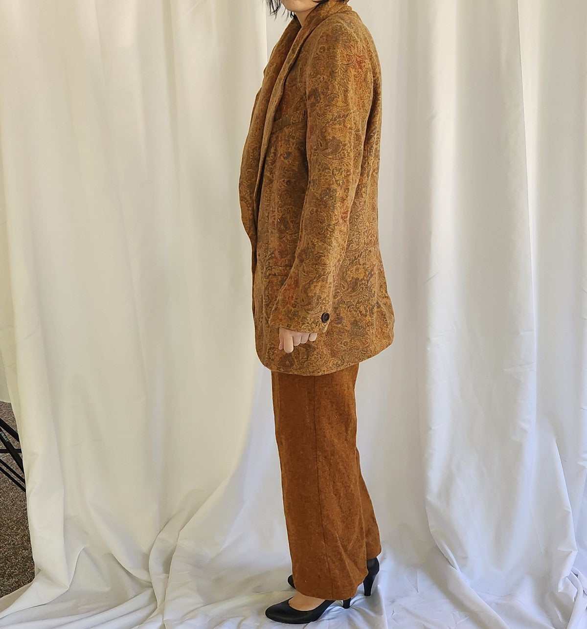 80s Yellow and Brown Wool Suit