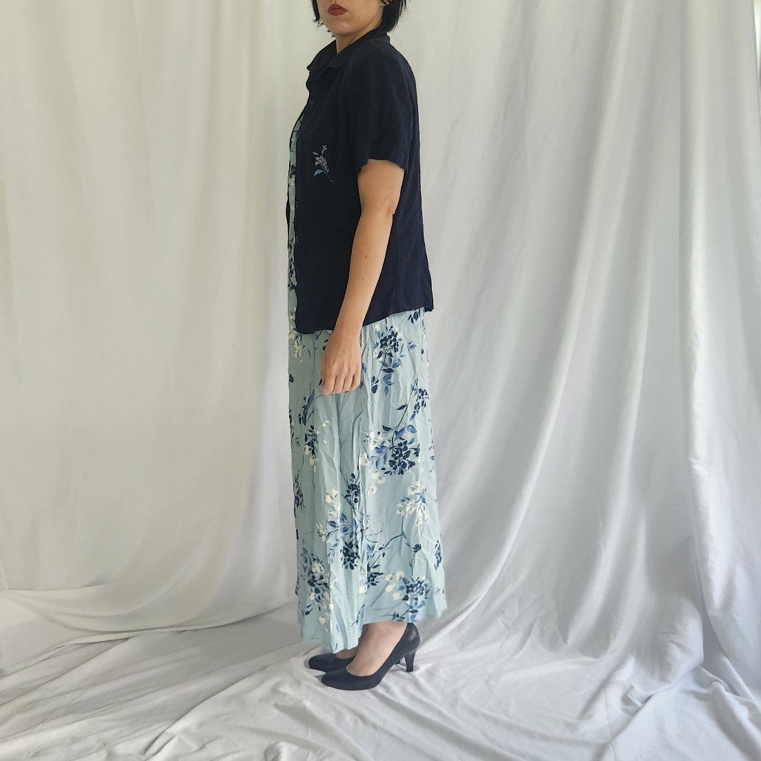 90s/00s Blue Floral Dress and Top Set