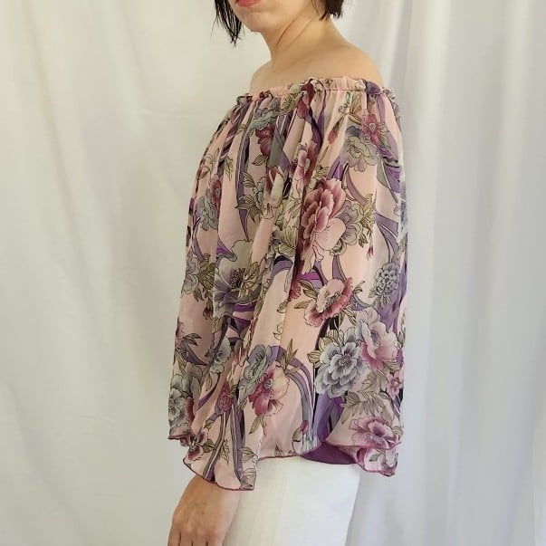 Y2K Purple Floral Off the Shoulder Top