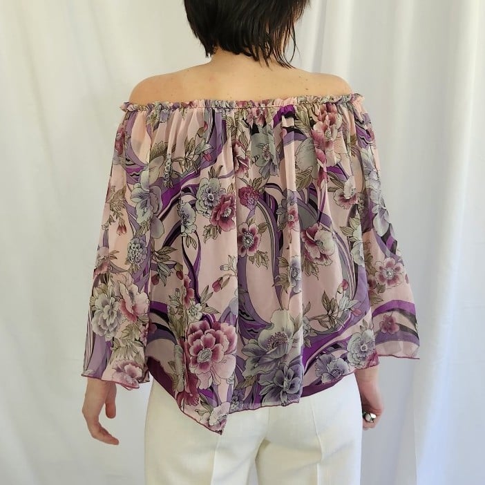 Y2K Purple Floral Off the Shoulder Top