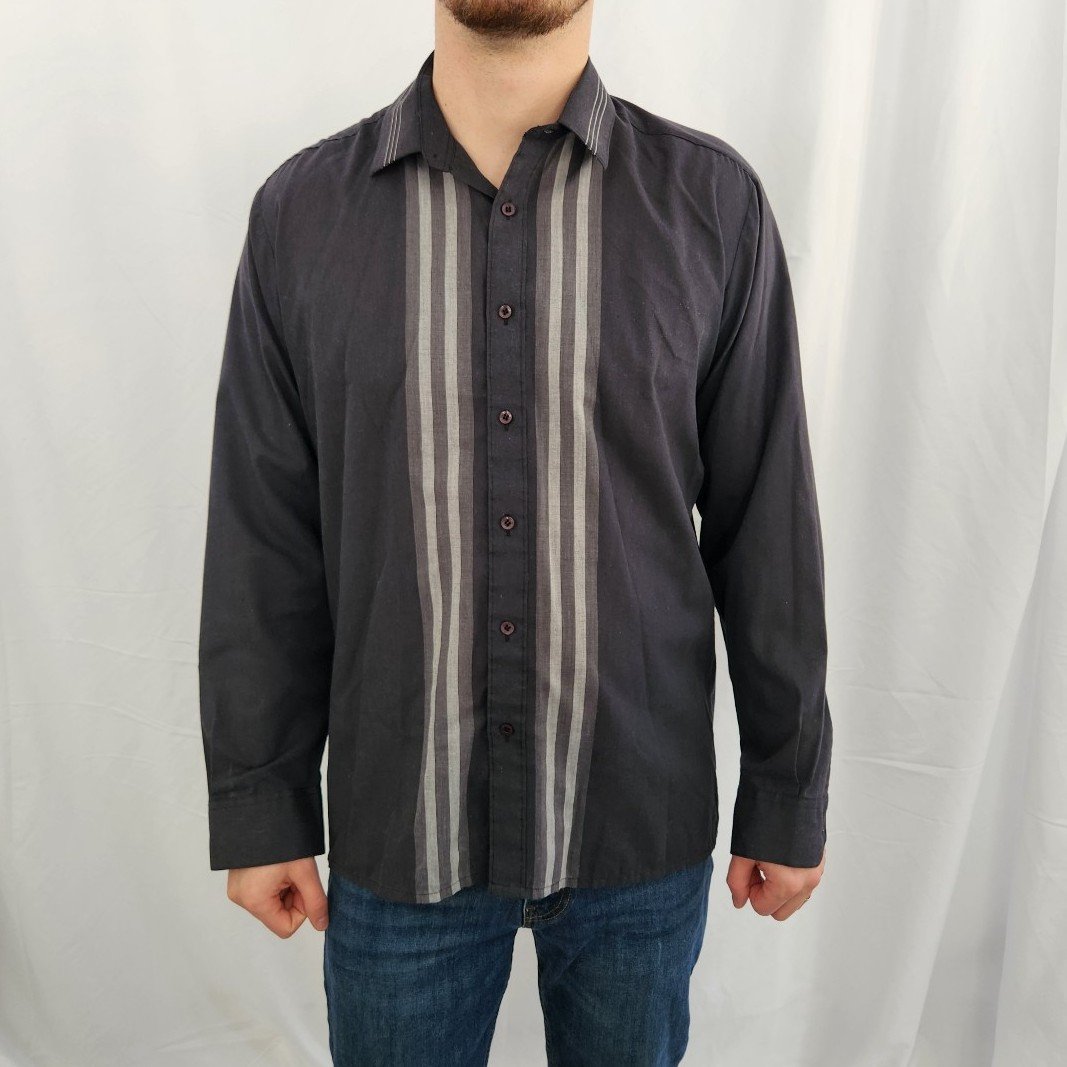 80s/90s Gray Striped Button Down
