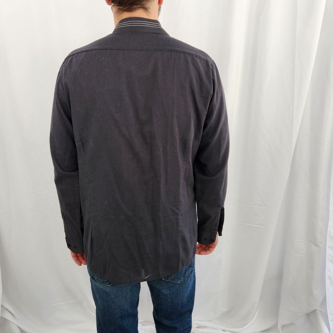 80s/90s Gray Striped Button Down