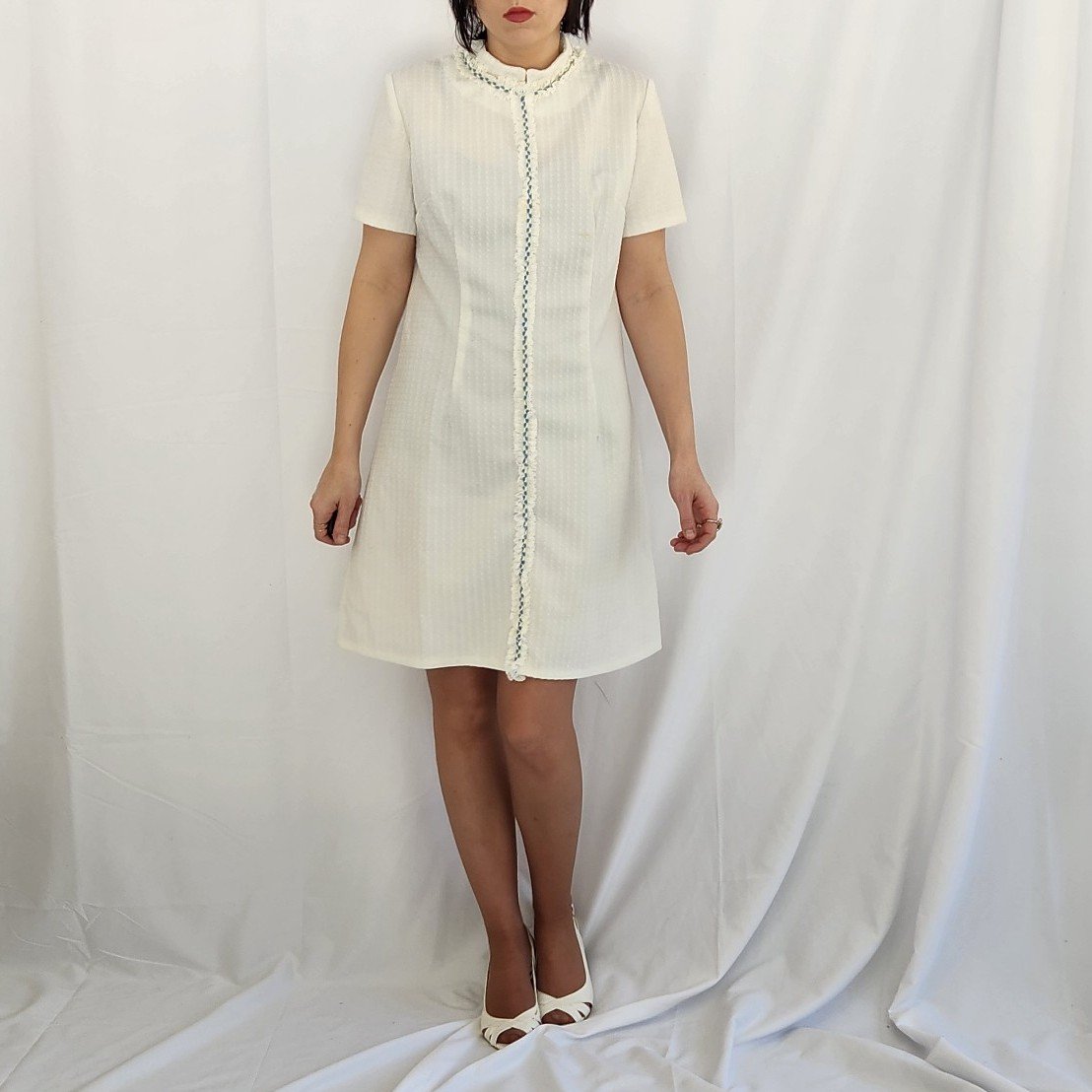 60s/70s White Hand Made Mini Dress